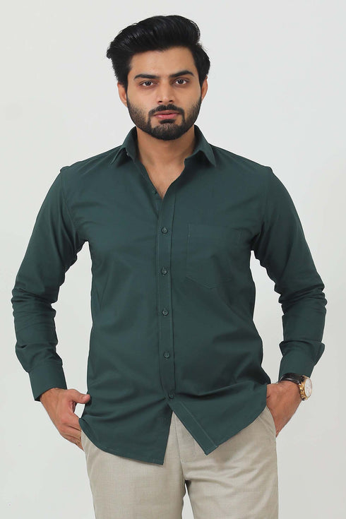 Veshbhoshaa Bluebird Men'S Olive Green Cotton Lycra Formal Shirt